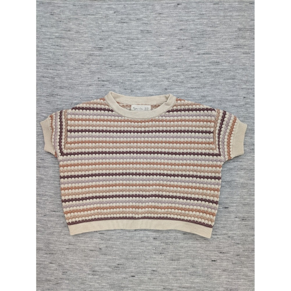 Rylee + Cru Cream, Tan & Mauve Striped Knit Short Sleeve Top